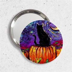 Halloween Art Starry Night Hallows Eve Black Cat Pumpkin 2 25  Handbag Mirrors by Modalart