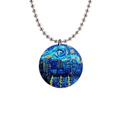 Starry Night Van Gogh Painting Art City Scape 1  Button Necklace by Modalart