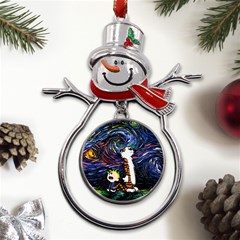 Cartoon Art Starry Night Van Gogh Metal Snowman Ornament by Modalart