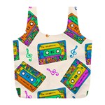 Seamless Pattern With Colorful Cassettes Hippie Style Doodle Musical Texture Wrapping Fabric Vector Full Print Recycle Bag (L) Back