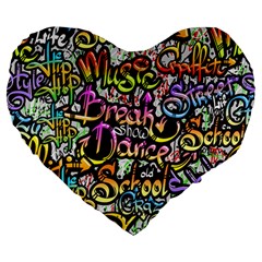 Graffiti Word Seamless Pattern Large 19  Premium Flano Heart Shape Cushions by Bedest