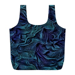 Abstract Blue Wave Texture Patten Full Print Recycle Bag (l) by Pakjumat