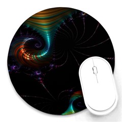 Fractal Transfer Metallic Black Round Mousepad by Hannah976