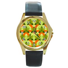 Texture Plant Herbs Herb Green Round Gold Metal Watch by Hannah976