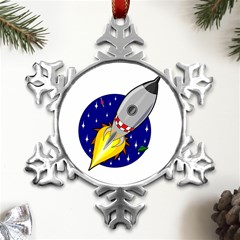 Rocket Ship Launch Vehicle Moon Metal Small Snowflake Ornament by Sarkoni