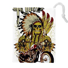 Motorcycle And Skull Cruiser Native American Drawstring Pouch (5xl) by Sarkoni
