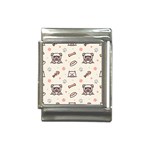Pug Dog Cat With Bone Fish Bones Paw Prints Ball Seamless Pattern Vector Background Italian Charm (13mm) Front