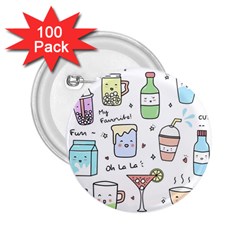 Drinks Cocktails Doodles Coffee 2 25  Buttons (100 Pack)  by Apen