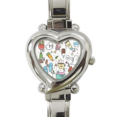 Doodle Fun Food Drawing Cute Heart Italian Charm Watch by Apen