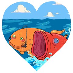 Adventure Time Fish Landscape Wooden Puzzle Heart by Sarkoni