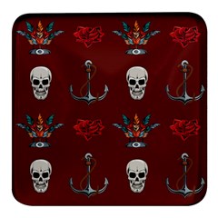 Tattoo Old School Background Pattern Square Glass Fridge Magnet (4 Pack) by Bedest