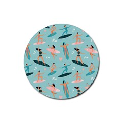 Beach Surfing Surfers With Surfboards Surfer Rides Wave Summer Outdoors Surfboards Seamless Pattern Rubber Coaster (round) by Bedest