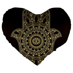 Hamsa Hand Drawn Symbol With Flower Decorative Pattern Large 19  Premium Flano Heart Shape Cushions by Hannah976