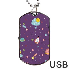 Space Travels Seamless Pattern Vector Cartoon Dog Tag Usb Flash (one Side) by Bedest