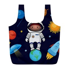 Boy Spaceman Space Rocket Ufo Planets Stars Full Print Recycle Bag (l) by Ndabl3x