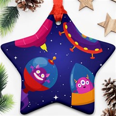 Cartoon Funny Aliens With Ufo Duck Starry Sky Set Star Ornament (two Sides) by Ndabl3x