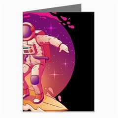 Astronaut Spacesuit Standing Surfboard Surfing Milky Way Stars Greeting Card by Ndabl3x
