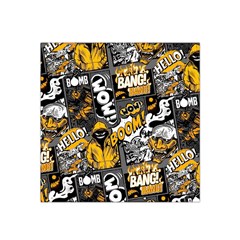 Boom Bang Art Crazy Drawing Graffiti Hello Retro Sayings Yellow Satin Bandana Scarf 22  X 22  by Bedest