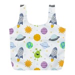 Seamless Pattern Cartoon Space Planets Isolated White Background Full Print Recycle Bag (L) Back