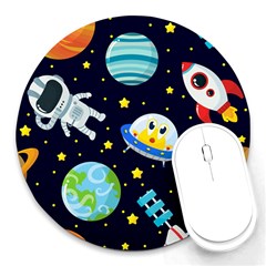 Space Seamless Pattern Illustration Round Mousepad by Hannah976