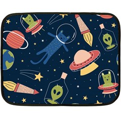 Seamless Pattern With Funny Aliens Cat Galaxy Two Sides Fleece Blanket (mini) by Hannah976