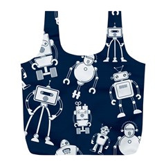 White Robot Blue Seamless Pattern Full Print Recycle Bag (l) by Hannah976