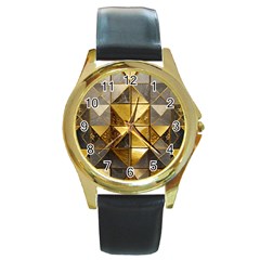 Golden Mosaic Tiles  Round Gold Metal Watch by essentialimage365
