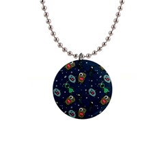 Monster Alien Pattern Seamless Background 1  Button Necklace by Hannah976
