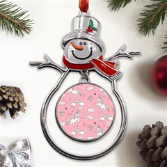 Cute Unicorn Seamless Pattern Metal Snowman Ornament by Apen