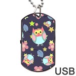 Owl Stars Pattern Background Dog Tag USB Flash (One Side) Front