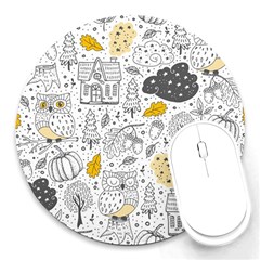 Doodle Seamless Pattern With Autumn Elements Round Mousepad by Ravend