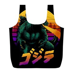 Godzilla Retrowave Full Print Recycle Bag (l) by Cendanart