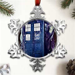 Bad Wolf Tardis Doctor Who Metal Small Snowflake Ornament by Cendanart