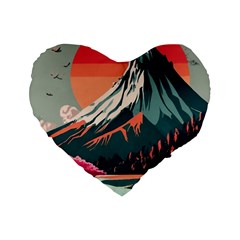 Mountain Landscape Sky Fuji Nature Standard 16  Premium Flano Heart Shape Cushions by Cendanart
