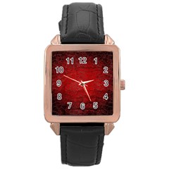 Red Grunge Texture Black Gradient Rose Gold Leather Watch  by Ket1n9