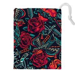 Vintage Flash Tattoos Designs Seamless Pattern Drawstring Pouch (5xl) by Hannah976