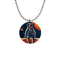 Vintage Retro Space Posters Astronaut 1  Button Necklace by Sarkoni