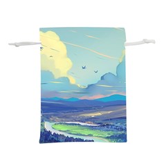 Mountains And Trees Illustration Painting Clouds Sky Landscape Lightweight Drawstring Pouch (m) by Cendanart