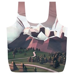 White And Brown Mountain Illustration Digital Art Full Print Recycle Bag (xl) by Cendanart