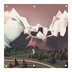White And Brown Mountain Illustration Digital Art Banner And Sign 3  X 3  by Cendanart