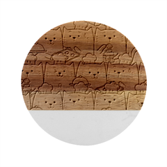 Cute Cat Chef Cooking Seamless Pattern Cartoon Marble Wood Coaster (round) by Bedest