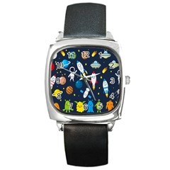 Big Set Cute Astronauts Space Planets Stars Aliens Rockets Ufo Constellations Satellite Moon Rover V Square Metal Watch by Bedest