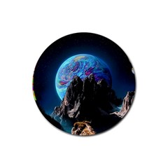 Aesthetic Psychedelic Drawings Art Acid Space Rubber Round Coaster (4 Pack) by Cendanart