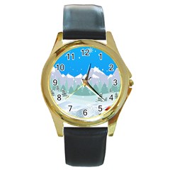 Snowman Orest Snowflakes Round Gold Metal Watch by Hannah976