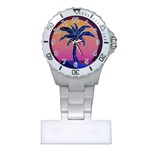 Abstract 3d Art Holiday Island Palm Tree Pink Purple Summer Sunset Water Plastic Nurses Watch Front