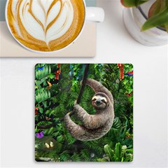Sloth In Jungle Art Animal Fantasy Uv Print Square Tile Coaster  by Cemarart