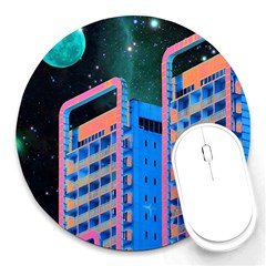 Fantasy City Architecture Building Cityscape Round Mousepad by Cemarart