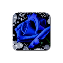 Blue Rose Bloom Blossom Rubber Square Coaster (4 Pack) by Proyonanggan