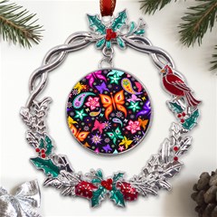 Floral Butterflies Metal X mas Wreath Holly Leaf Ornament