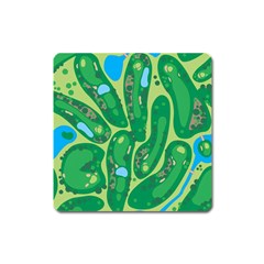 Golf Course Par Golf Course Green Square Magnet by Cemarart
